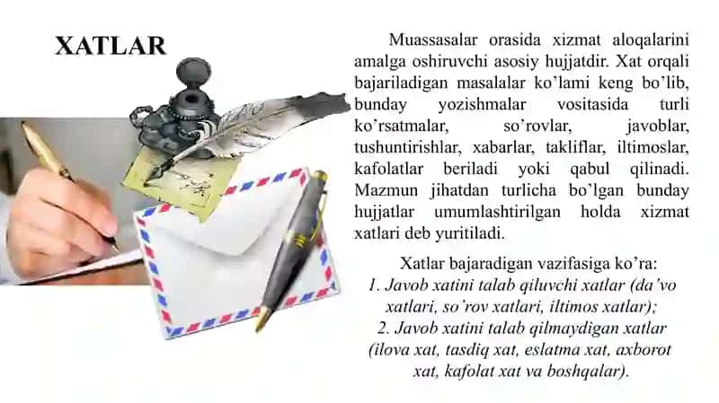 XIZMAT YOZISHMALARI: AXBOROT XATI, DA'VO XATI ILOVA XATI, ILTIMOS XATI 2