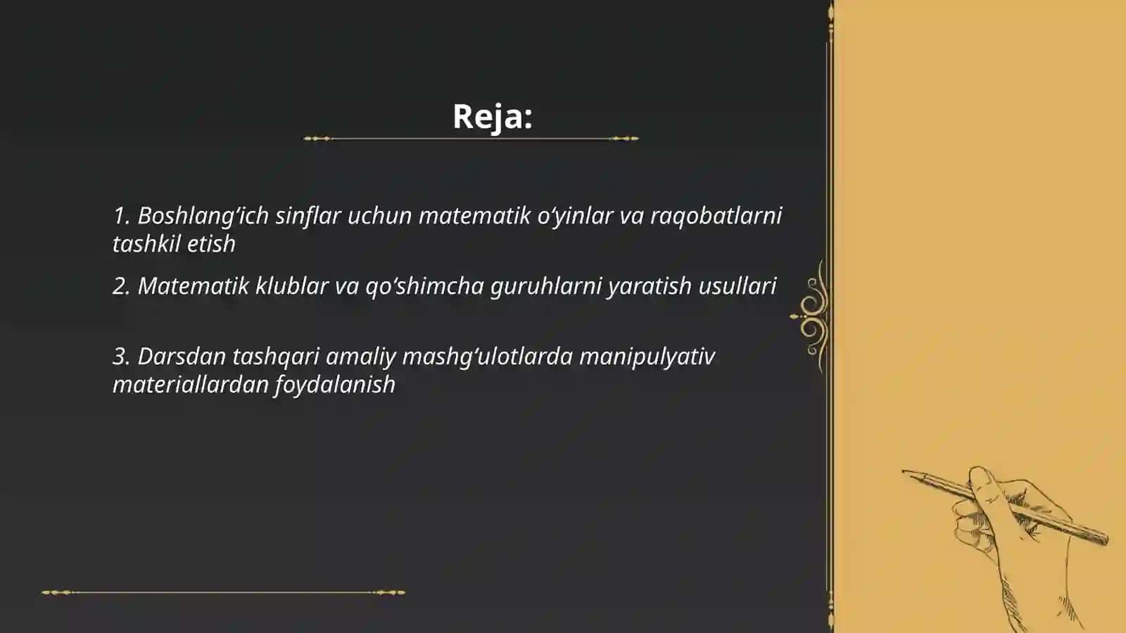 Boshlangʻich sinf matematikadan darsdan tashqari mashgʻulotlarni tashkil qilish 2