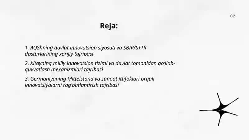 Davlatning innovatsion siyosati boʻyicha xorijiy tajribalar 2