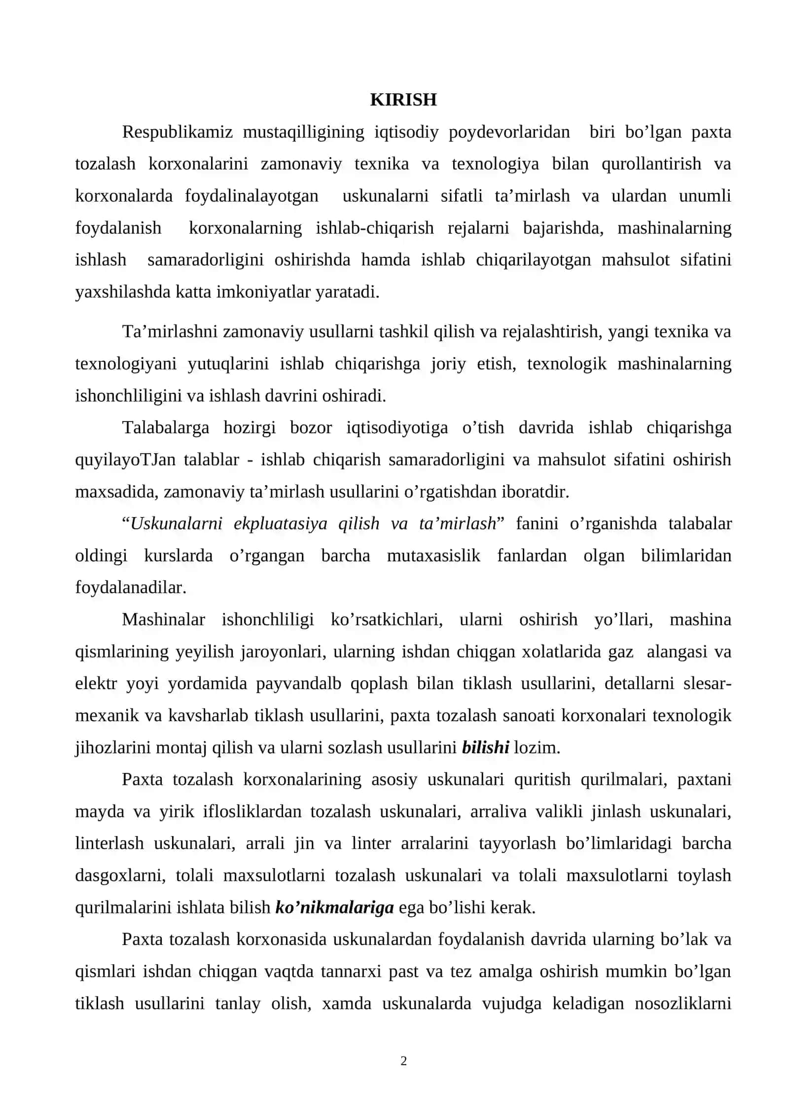 Uskunalarni ekpluatasiya qilish va ta’mirlash 2