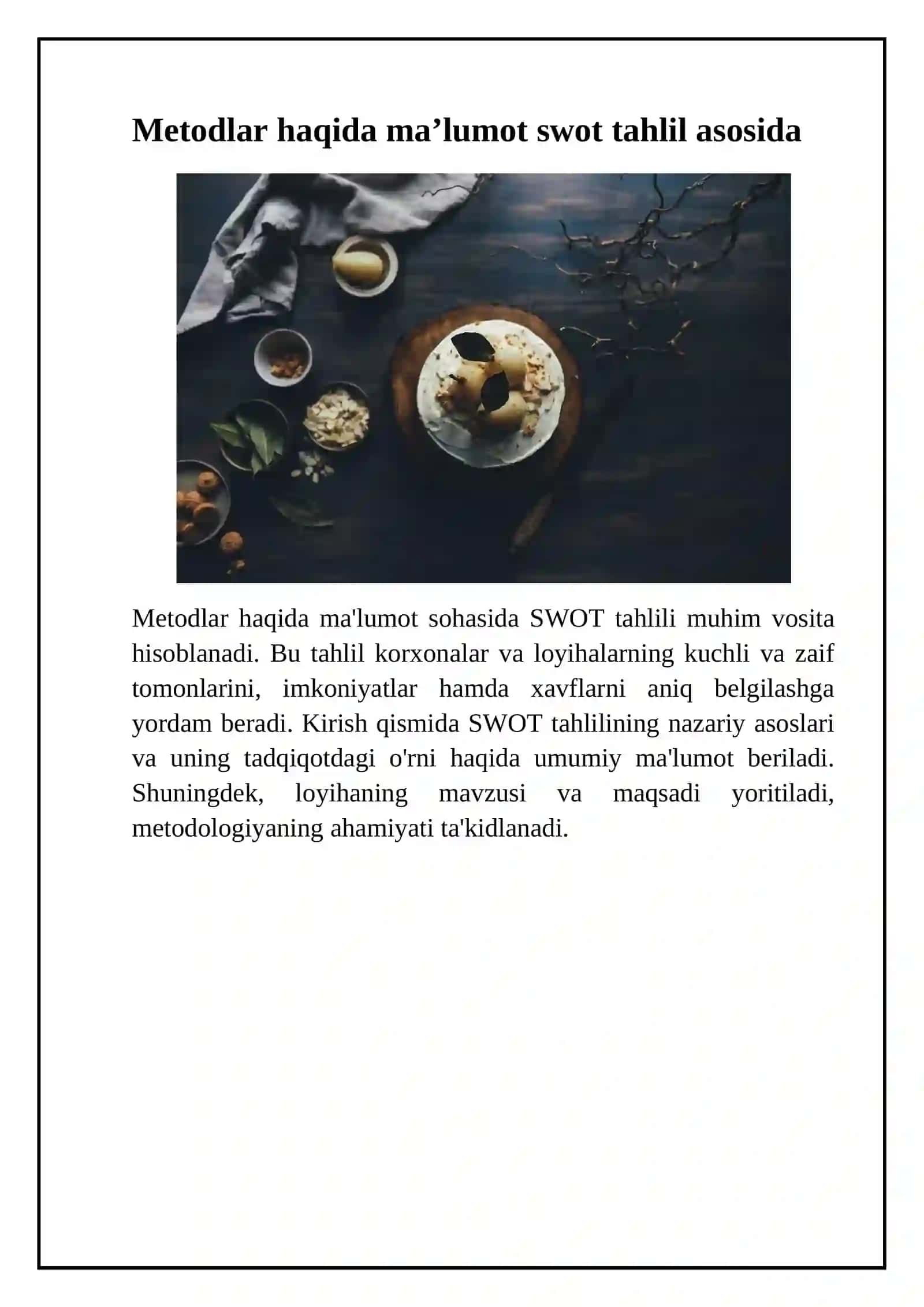 Metodlar haqida maʼlumot swot tahlil asosida 2