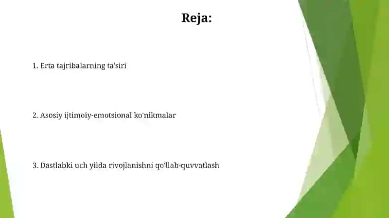 Bolalar rivojlanishi davrida SED ga qo'yiladigan talablar 2
