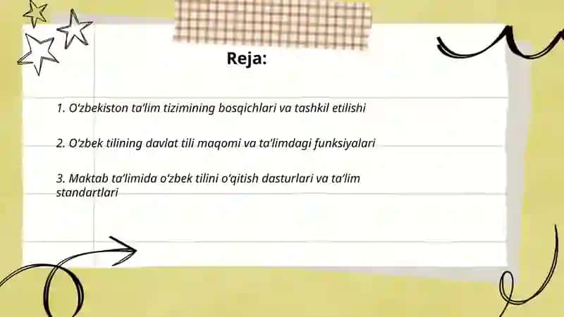 Oʻzbekistonda talim tizimi.Oʻzbek tili va uning tillar tizimidagi oʻrni 2