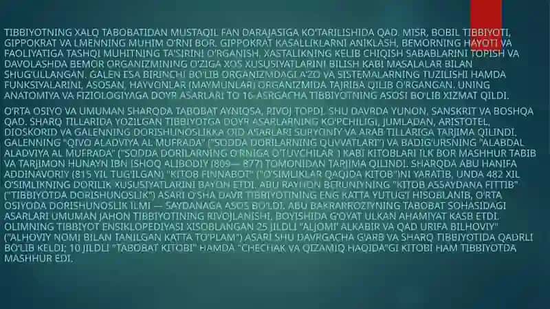 Qadimgi sharq mamlakatlarida o’rta asrlar davridagi tibbiyot 2