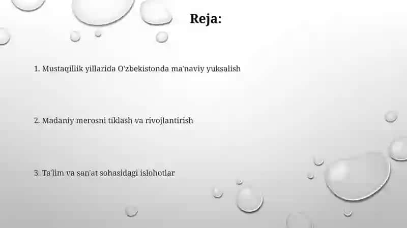 Mustaqillik yillarida O'zbekistondagi manaviy va madaniy taraqqiyot 2
