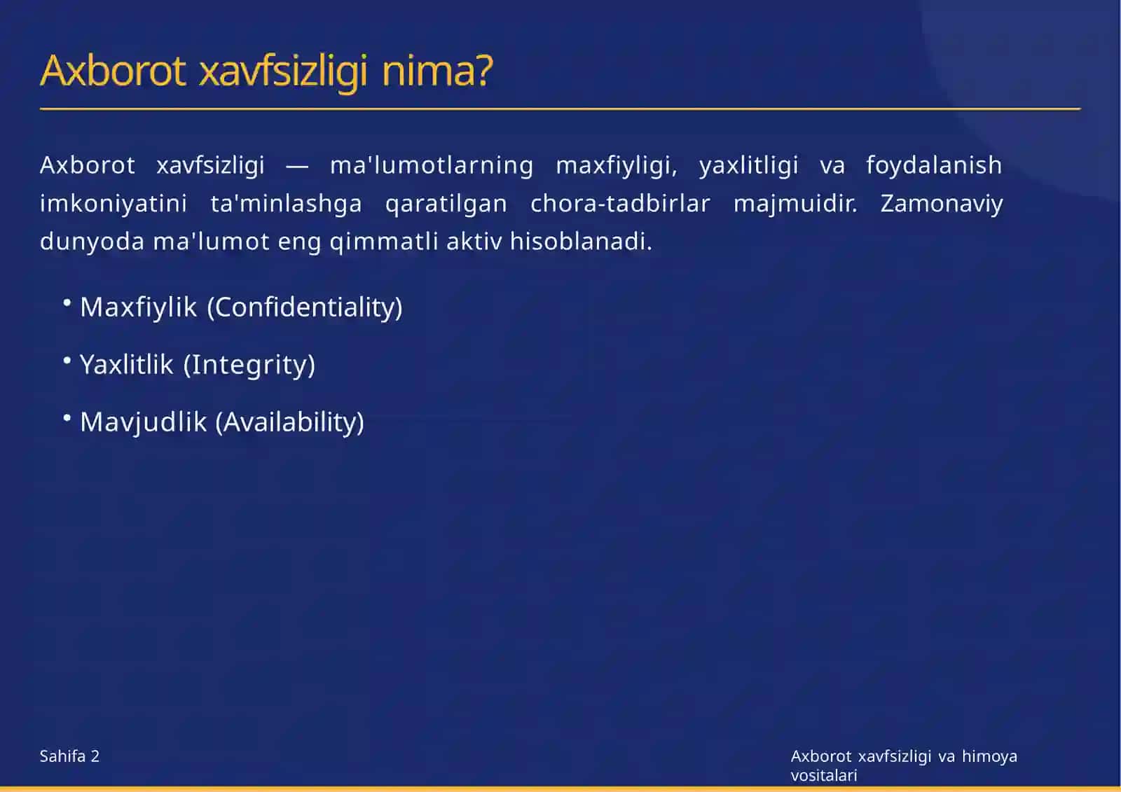 Axborot xavfsizligi va himoya vositalari 2
