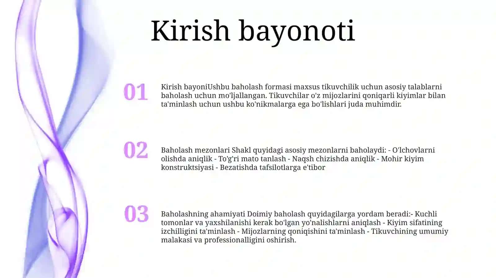 Dastgohlarga Qo'Yiladigan Asosiy Talablar Baholash Mezomi 2