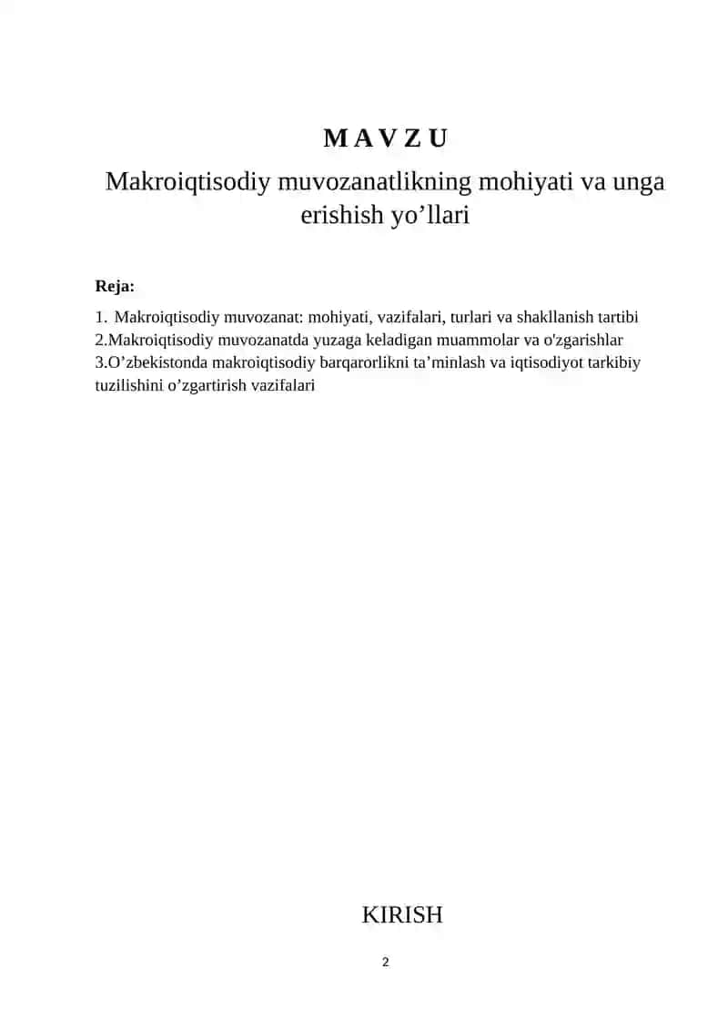 Makroiqtisodiy muvozanatlikning mohiyati va unga erishish yo’llari 2