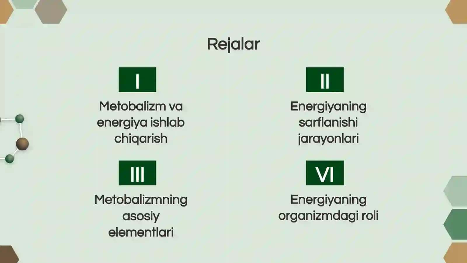 Metobalizm jarayonida energiya hosil bo'lishi va sarflanishi 2