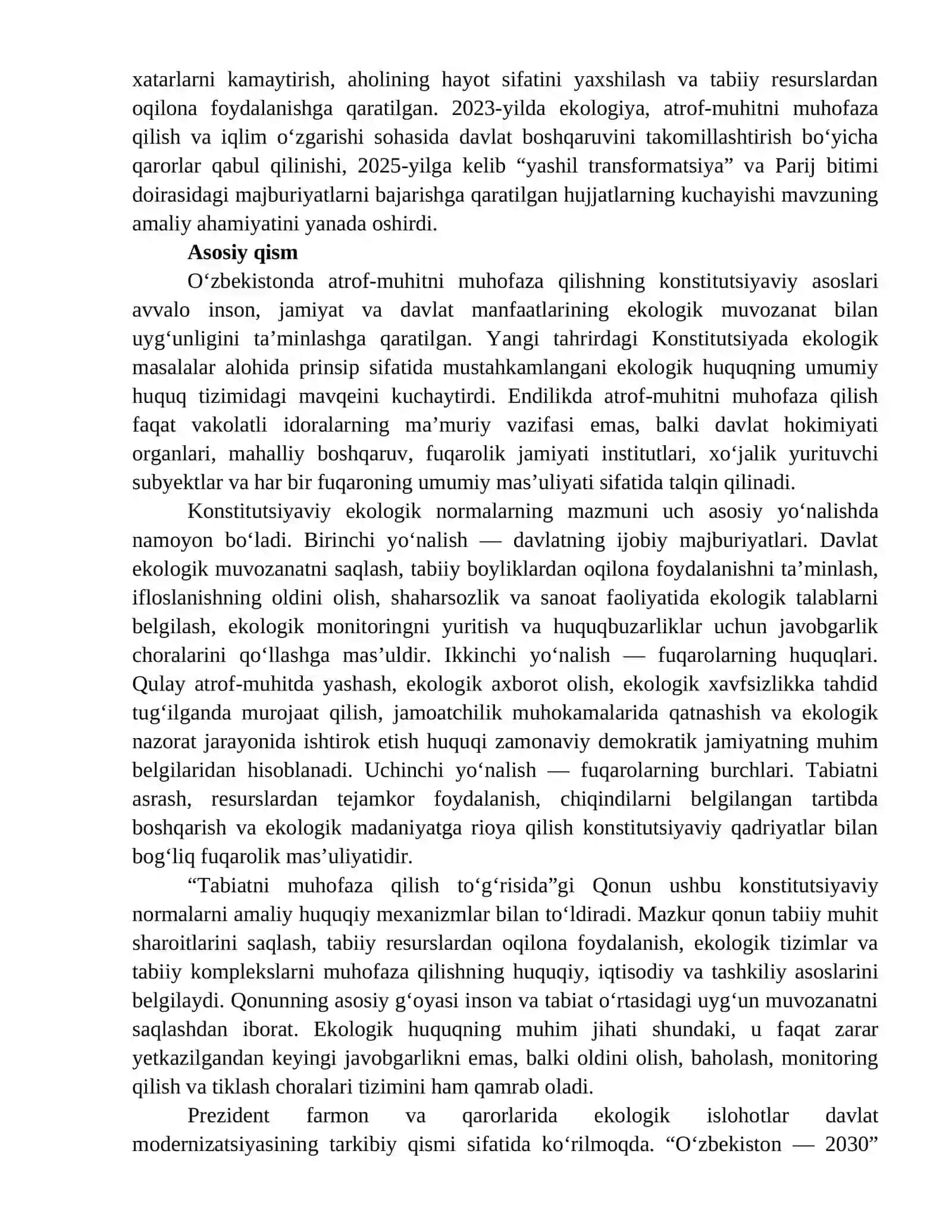 O‘ZBEKISTONDA ATROF-MUHITNI MUHOFAZA QILISHNING KONSTITUTSIYAVIY ASOSLARI 2