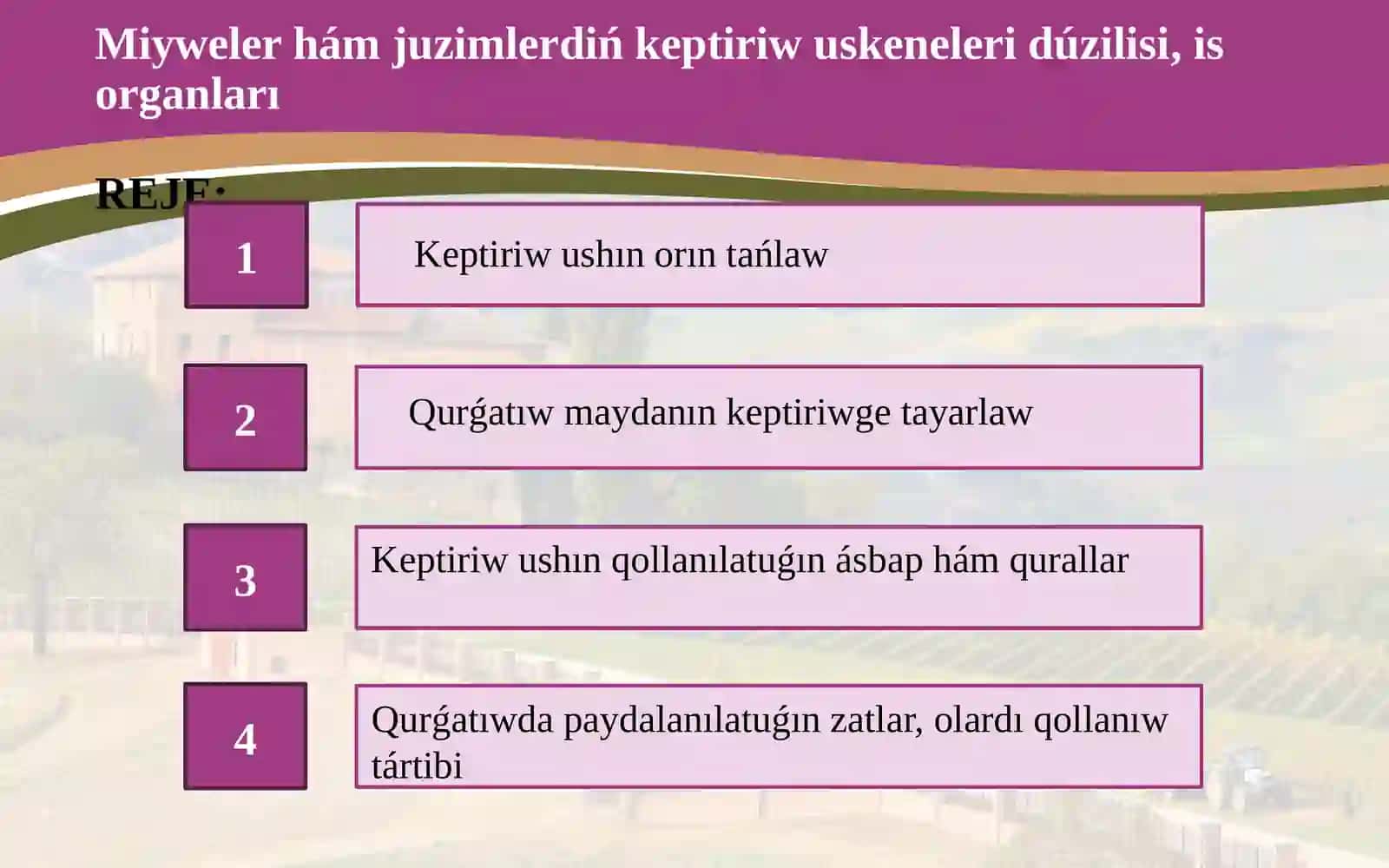 Miyweler hám juzimlerdiń keptiriw uskeneleri dúzilisi, is organları 2