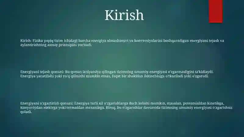Energiyani Saqlanish Va Aylanish Qonuni 2