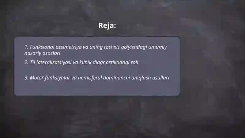 Bosh miya katta yarim sharlarining funksional assimetriyasining tashxis qo'yishdagi ahamiyati 2