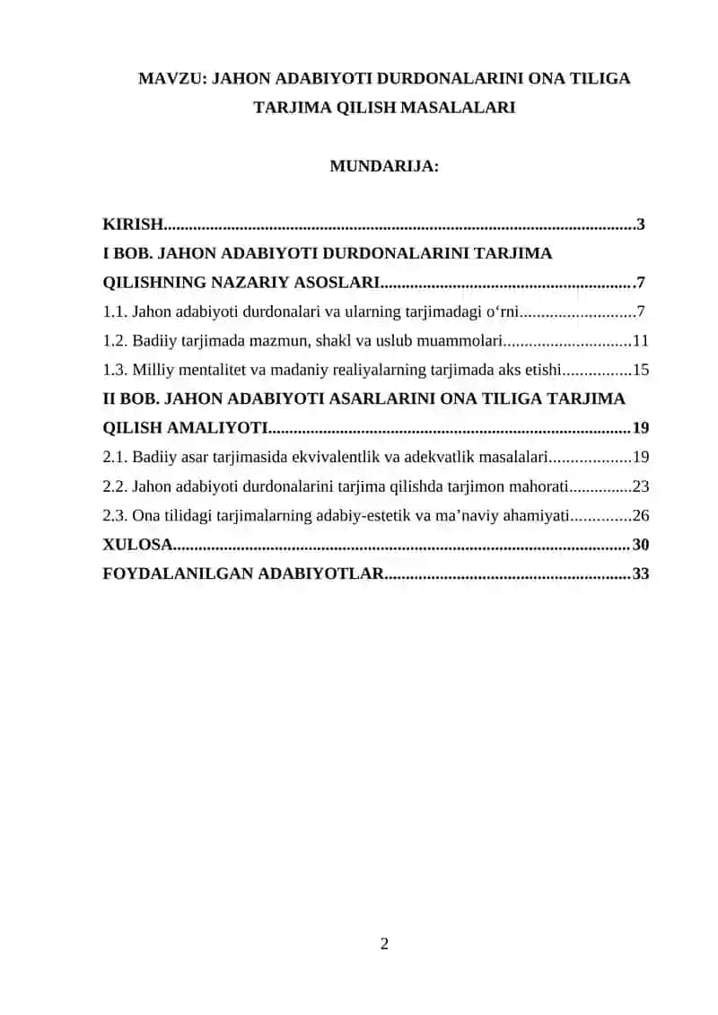 JAHON ADABIYOTI DURDONALARINI ONA TILIGA TARJIMA QILISH MASALALARI 2