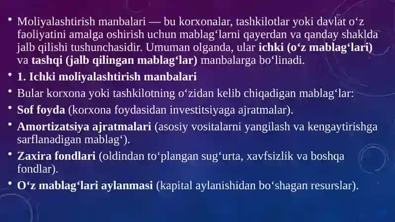 Moliyalashtirish manbalari 2