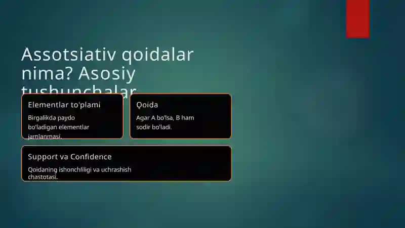 Assotsiativ qoidalarni izlashga kirish 2