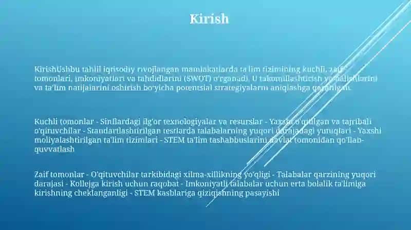 Iqtisodi Rivojlangan Davlatlar Talim Tizimini Swot Tahlil Qilish 2