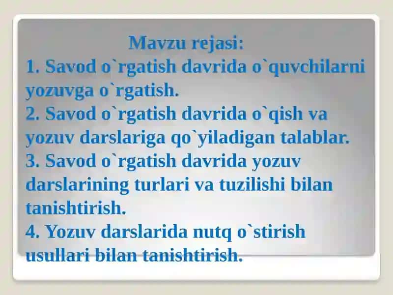 Savodo`rgatish davrida boshlang`ich yozuvga o`rgatish 2