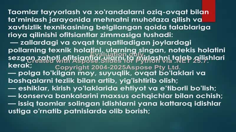Ofitsiant xizmatida xavfsizlik texnikasi 2