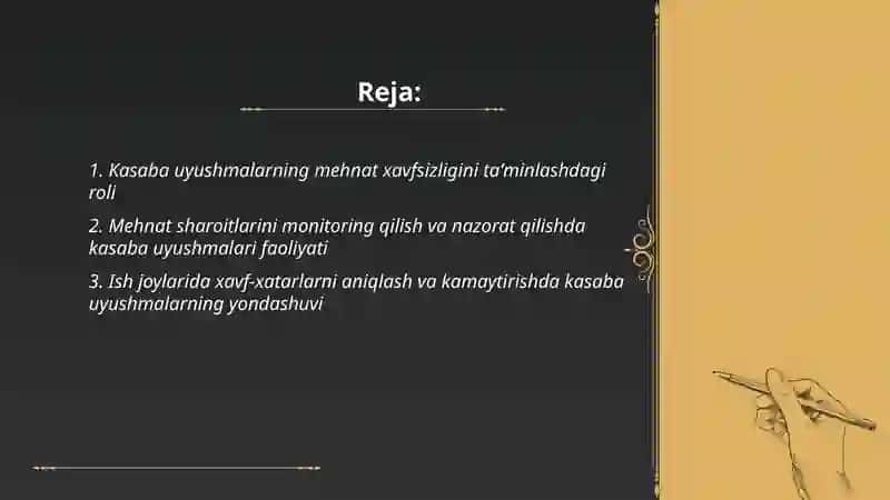 Mehnatni muhofaza qilish sohasida Oʻzbekiston Respublikasi kasaba uyushmalari faoliyati 2
