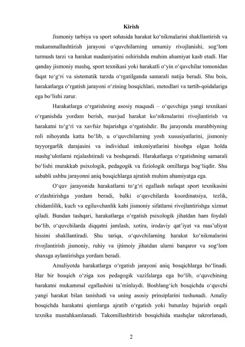 HARAKATLARGA O'RGATISH BOSQICHLARI 2