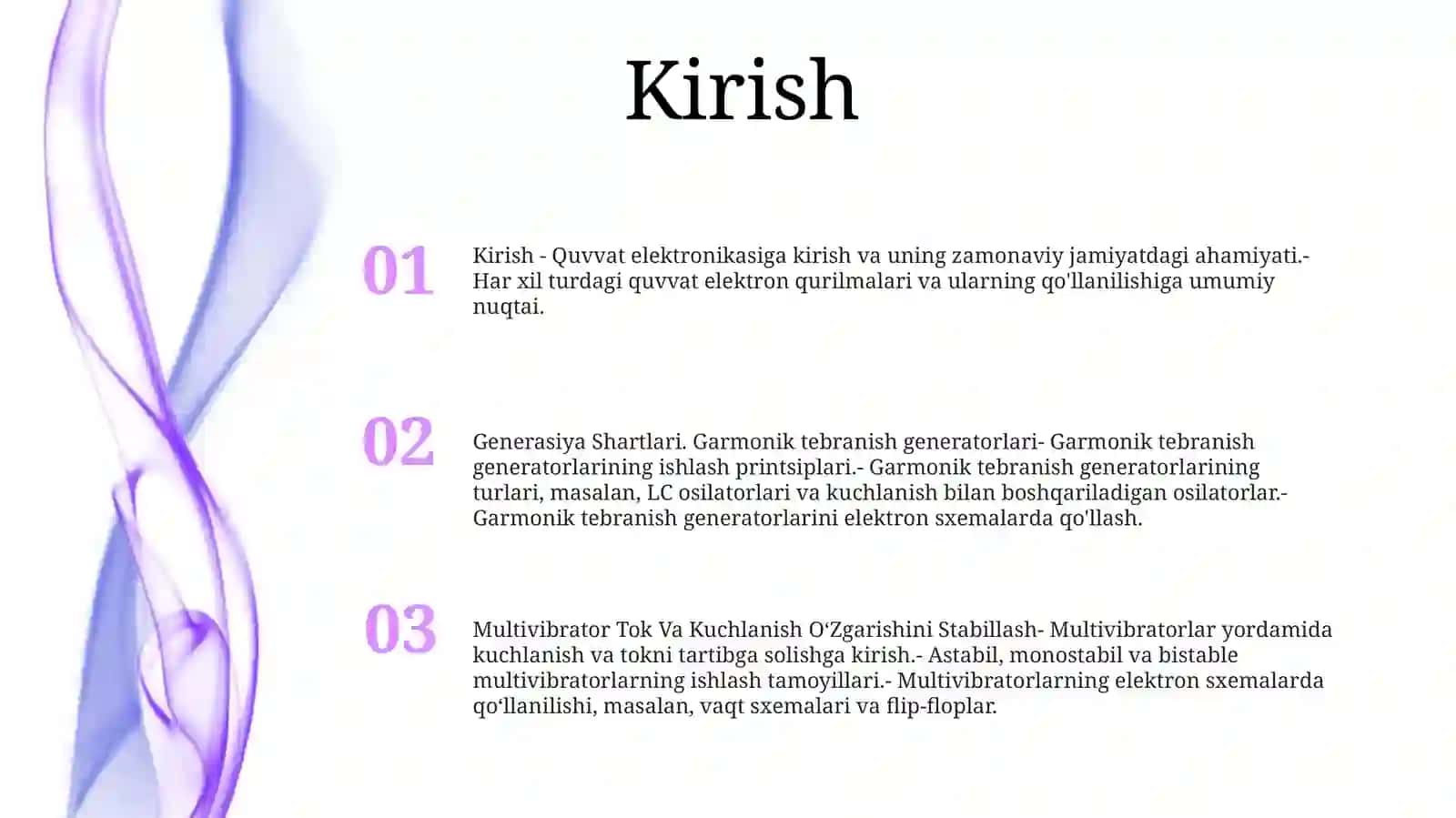 Generasiya Shartlari. Garmonik Tebranish Generatorlari 2