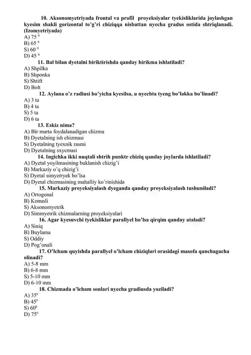 Chizmachilik test 2