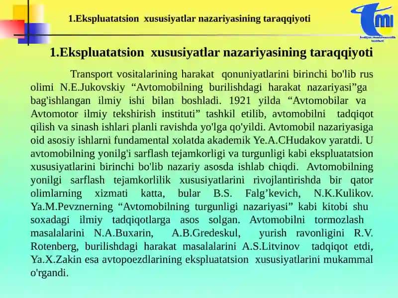 AVTOMOBILNING EKSPLUATATSION XUSUSIYATLARI 2