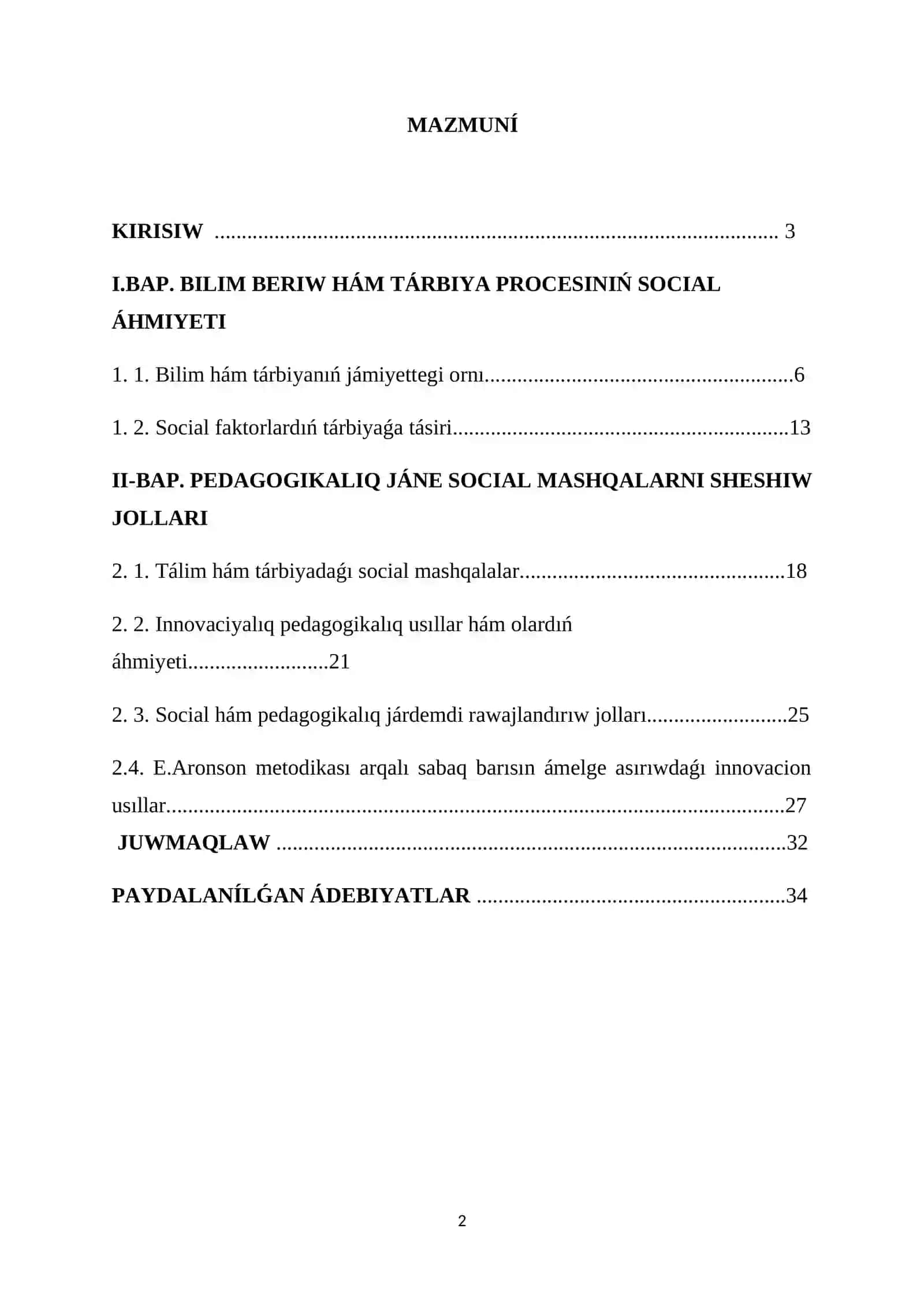Bilimlendiriw-tárbiya procesindegi socialliq-pedagogikaliq áhmiyetli mashqalar 2