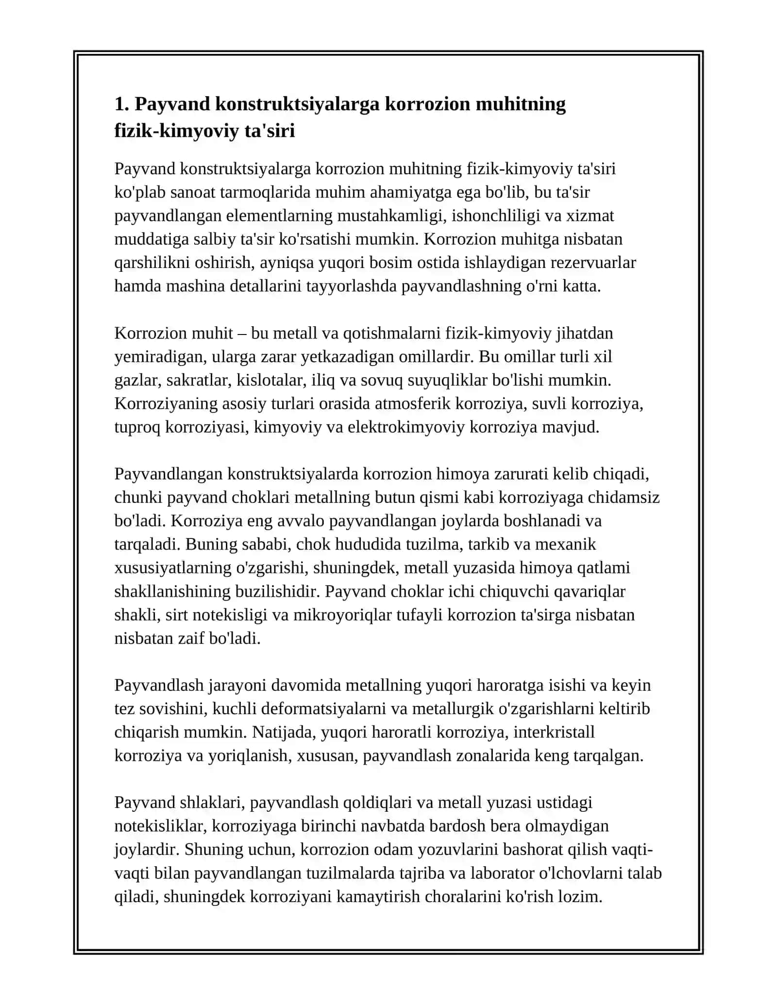 PAYVAND KONTRUKSIYALARGA KORROZION MUHITNING TA'SIRI YUQORI BOSIM OSTIDA ISHLAYDIGAN REZERVALLARNI TAYYORLASH TEXNOLOGIYASI 2