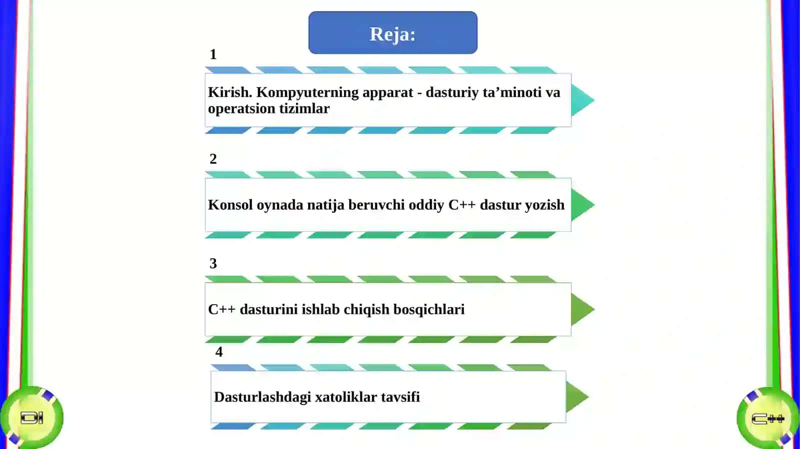 Mavzu: Dasturlashning asosiy tushunchalari 2