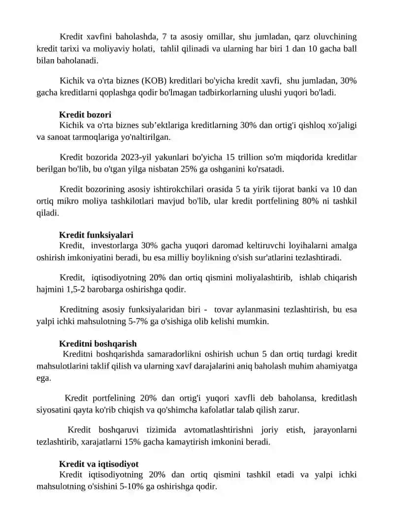Kriditni mohiyati, manbalar va vazifalar 2