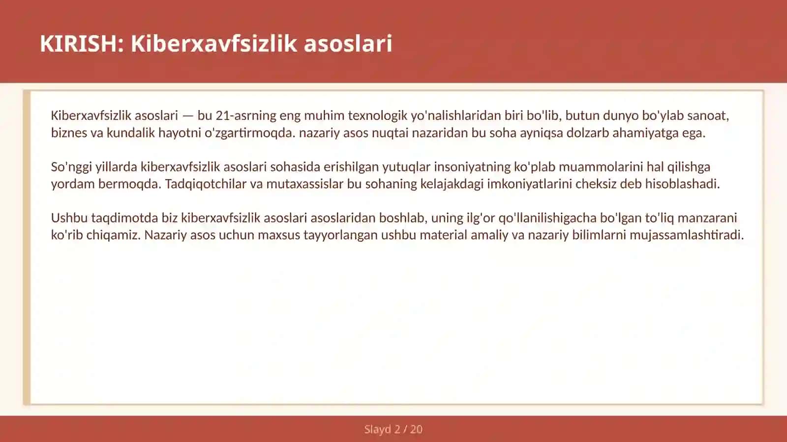 KIBERXAVFSIZLIK ASOSLARI 2