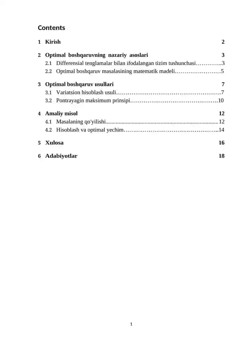 differensial tenglamalar bilan ifodalanadigan tizmlarda optimal boshqaruv 2