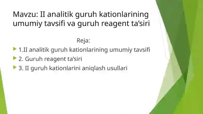 II analitik guruh kationlarining umumiy tavsifi va guruh reagent ta’siri 2