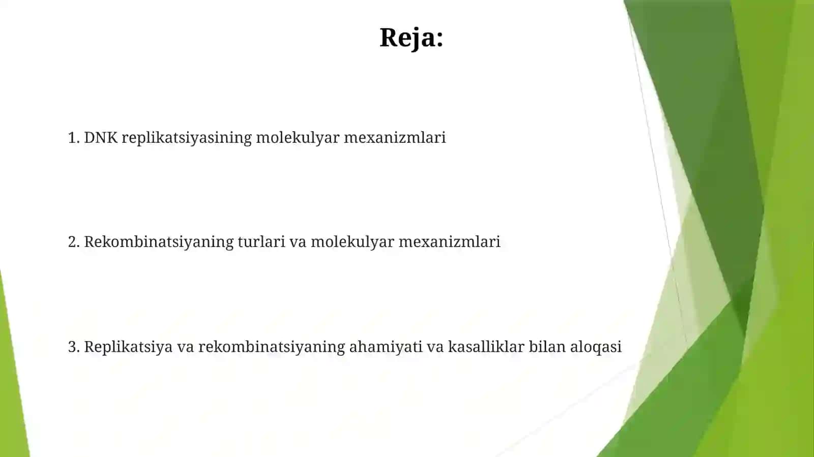DNK replikatsiyasi va rekombinatsiyasining molekulyar mexanizmlari 2