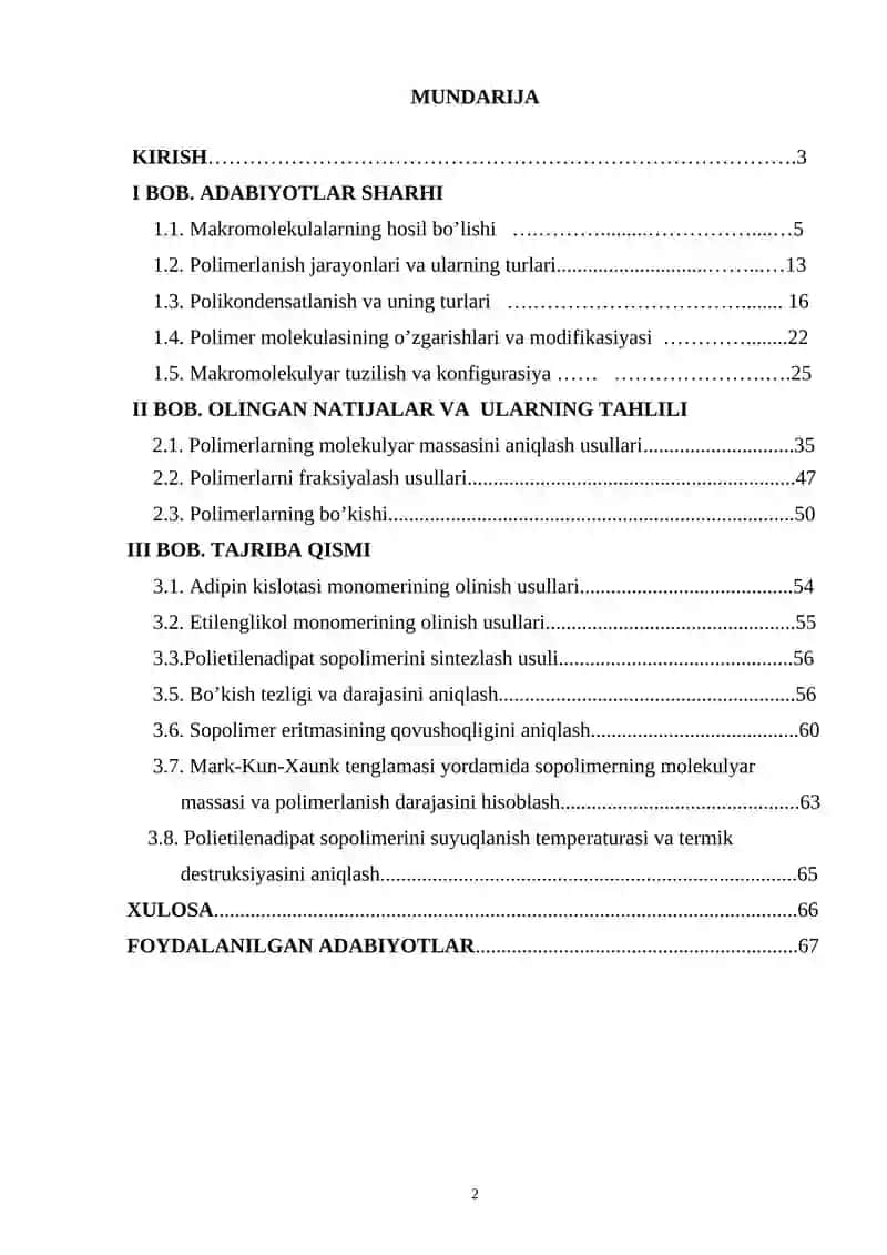 Polietilenadipat poliefirini fizik-kimyoviy xossalarini o’rganish 2