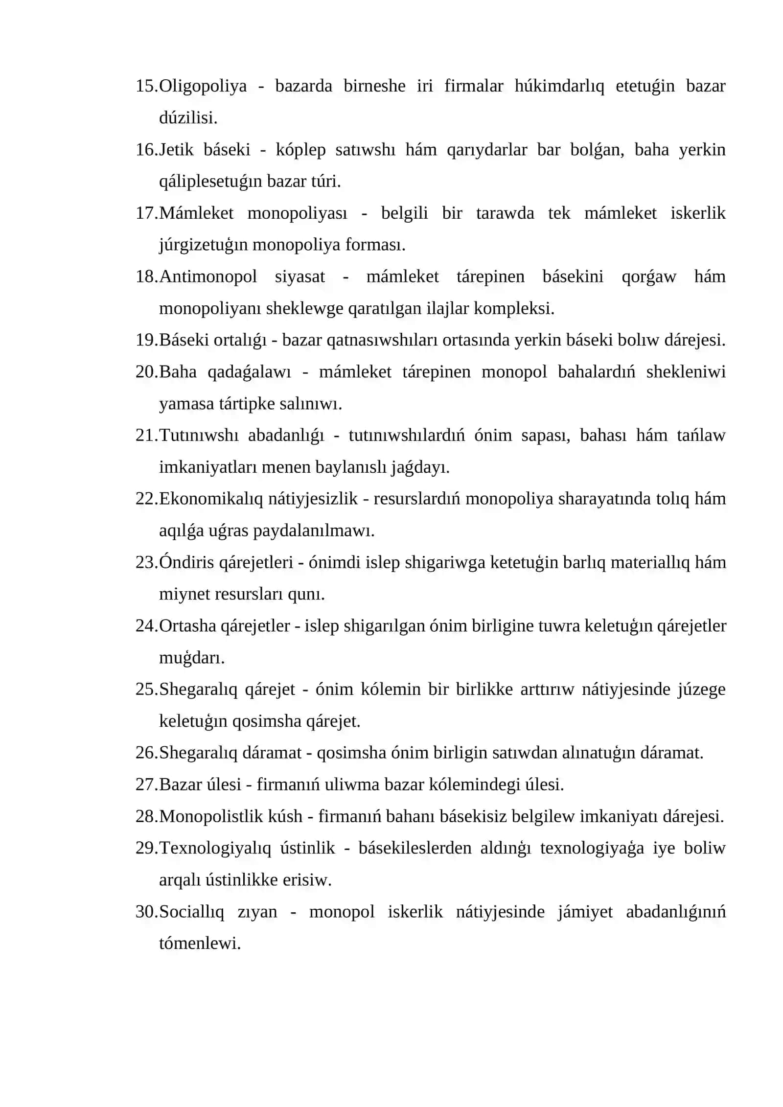 Monopoliya túsiniginiń ekonomikalıq tiykarları 2