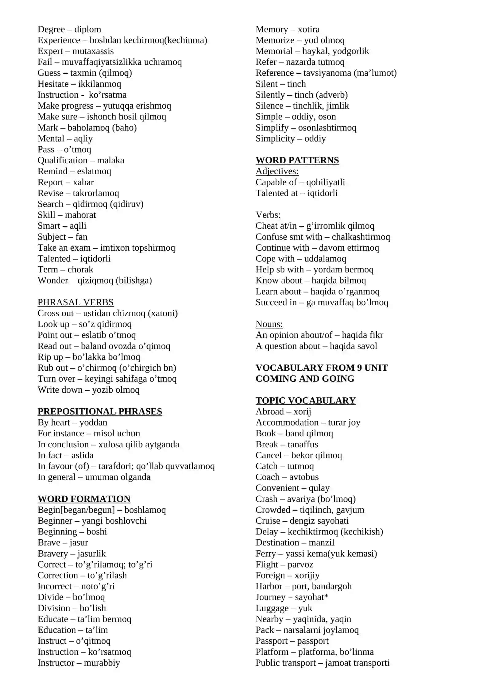 VOCABULARY FROM 3 UNIT 2