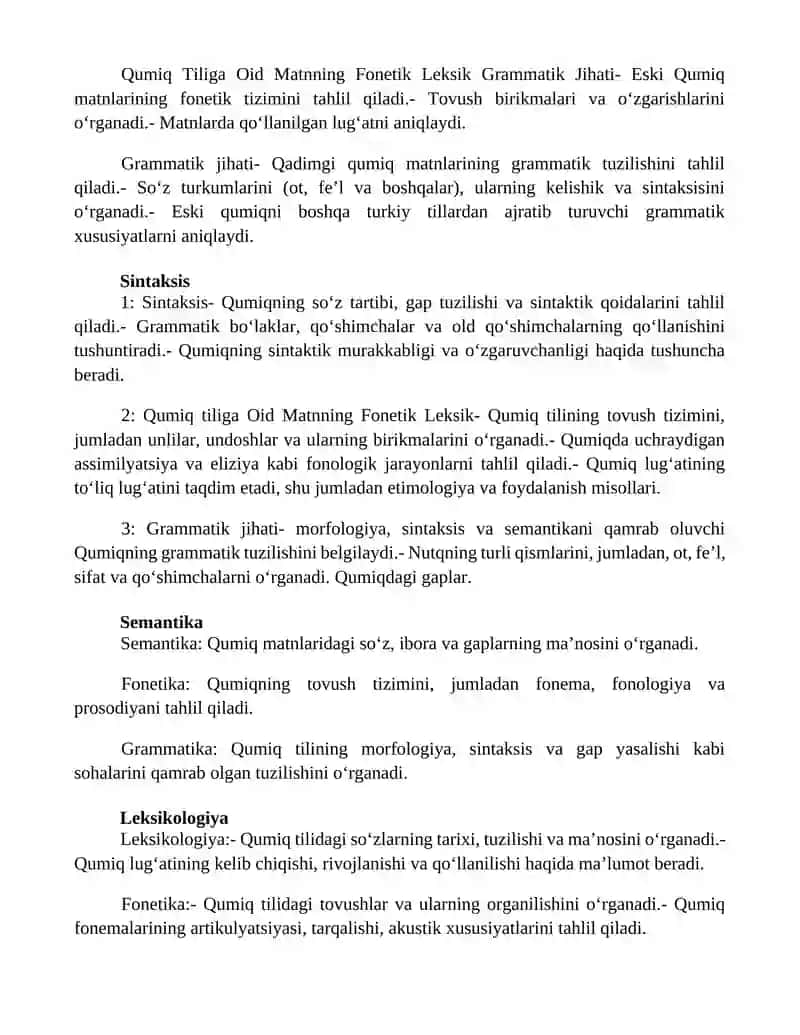 Qumiq Tiliga Oid Matnning Fonetik Leksik Grammatik Jihati 2