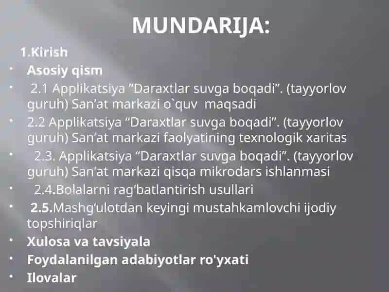 Applikatsiya “Daraxtlar suvga boqadi”. (tayyorlov guruh) Sanʼat markazi 2