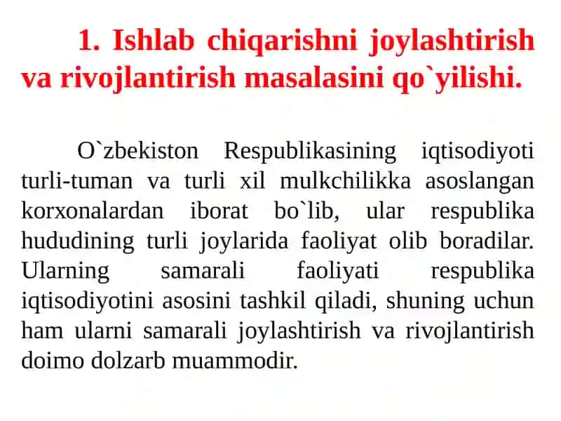 Ishlab chiqarishni jоylashtirishva rivоjlantirishmоdеllari 2