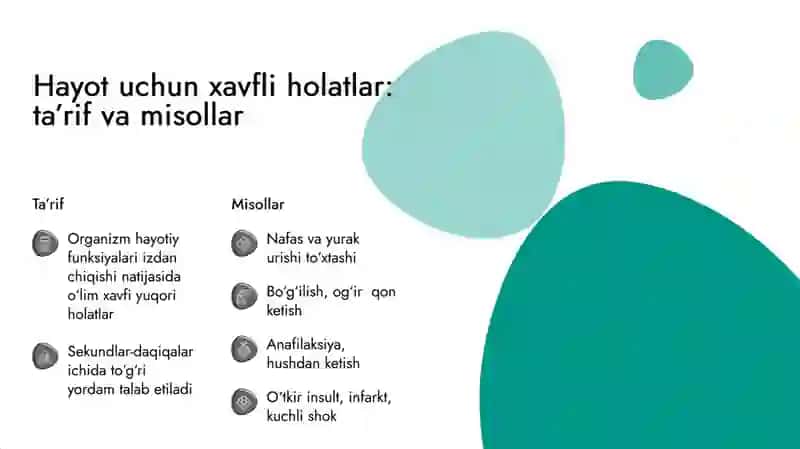 HAYOT UCHUN HAVFLI HOLATLAR VA BIRINCHI YORDAM 2