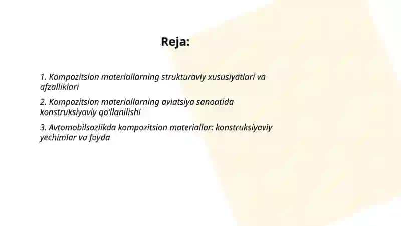 Kompozitsion materiallarning konstruksiyaviy qo‘llanilishi va afzalliklari 2