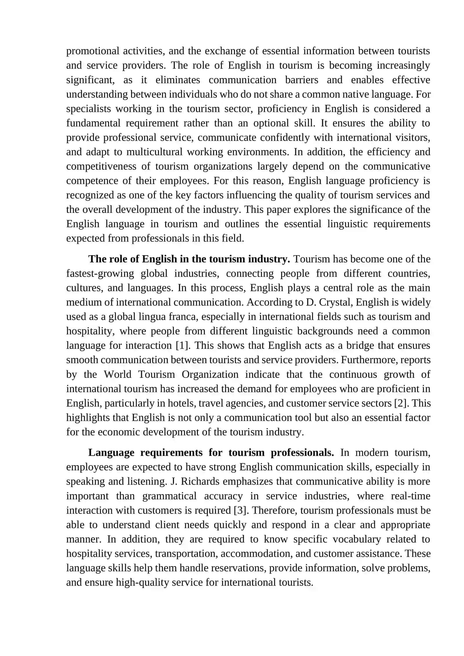 ENGLISH LANGUAGE AND TOURISM:THE IMPORTANCE AND REQUIREMENTS OF ENGLISH IN THE TOURISM INDUSTRY 2