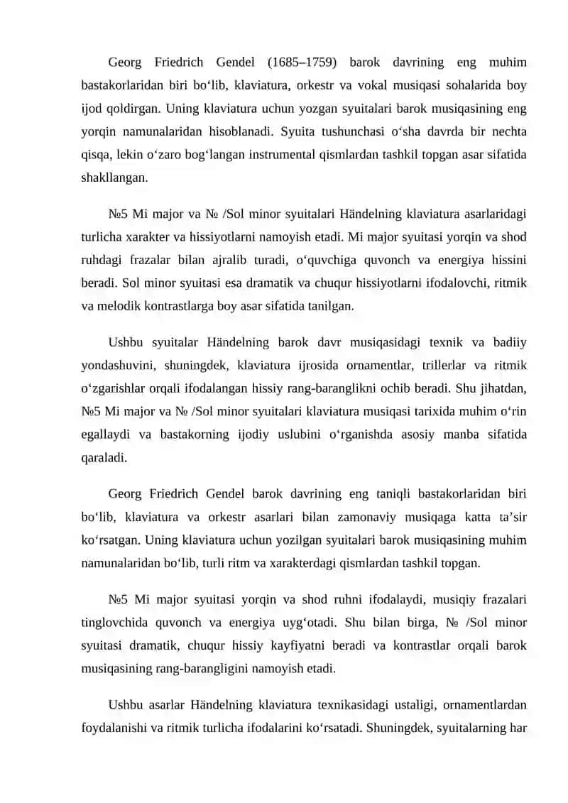 G.GENDEL KLAVIR UCHUN SYUITALAR: №5 MI MAJOR, №/ SOL MINOR 2