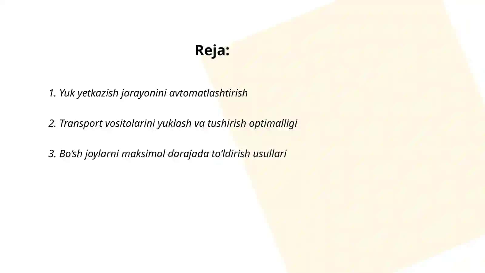 Yuklar yetkazishni òptimallashtirish 2