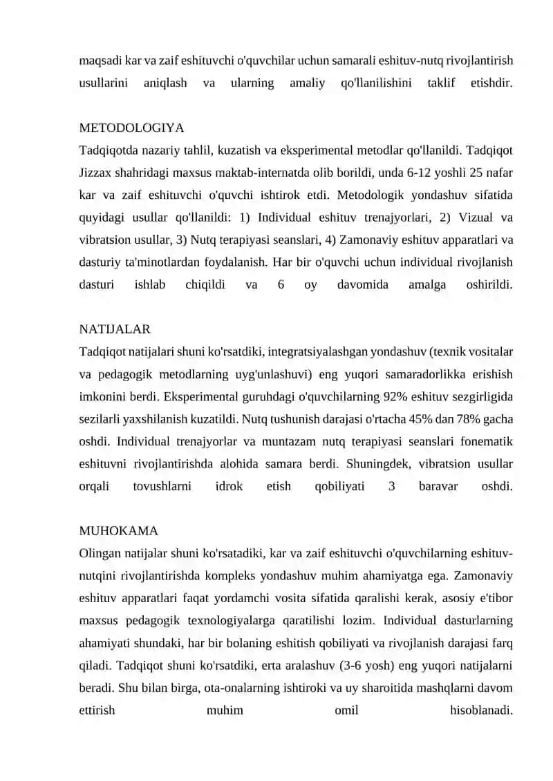 Kar Va Zaif Eshituvchi O'quvchilarning Eshituv-Nutqini Rivojlantirish Usullari 2