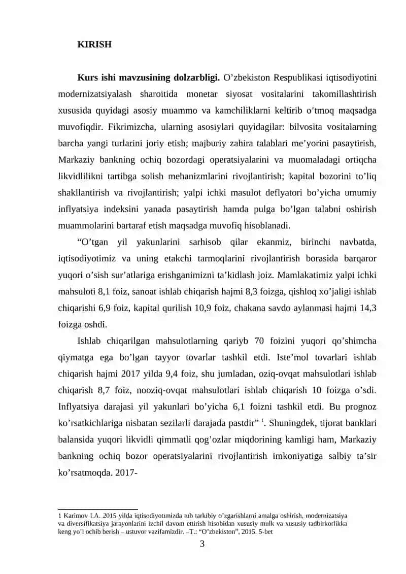 O'ZBEKISTON RESPUBLIKASINING PUL KREDIT SIYOSATINING O'ZIGA XOS XUSUSIYATLARI 2