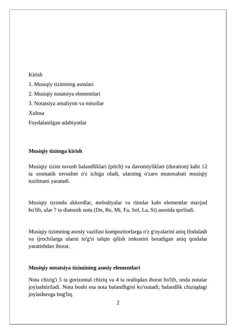 Musiqiy tizim.Nota yozuvi tizimi elementlari 2